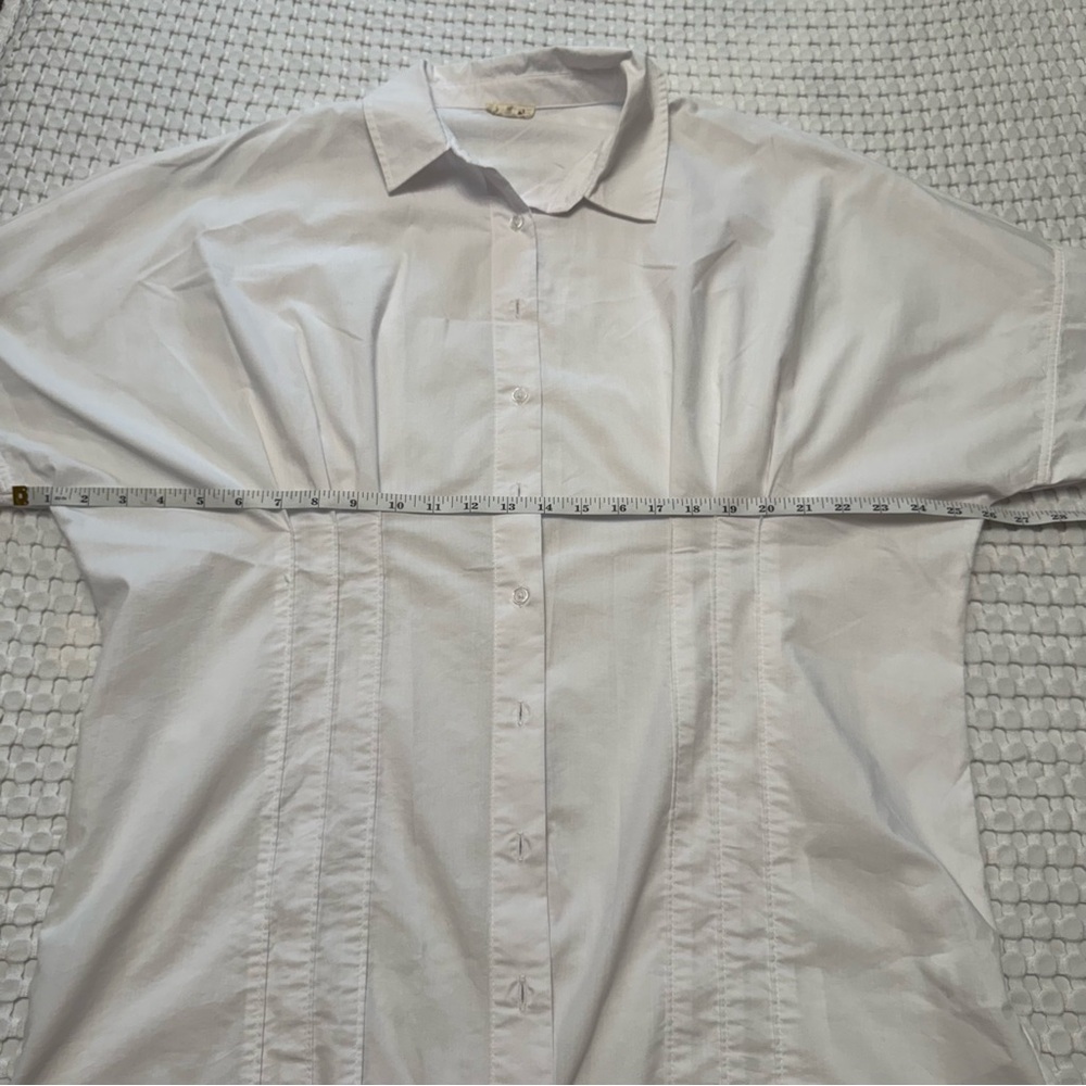 Long White Cotton Blend Button-Up Shirt size L - Picture 6 of 11